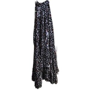 Halter Tiered Dress Plus Size XL Black White Abstract Print Boho Midi Tie Belt